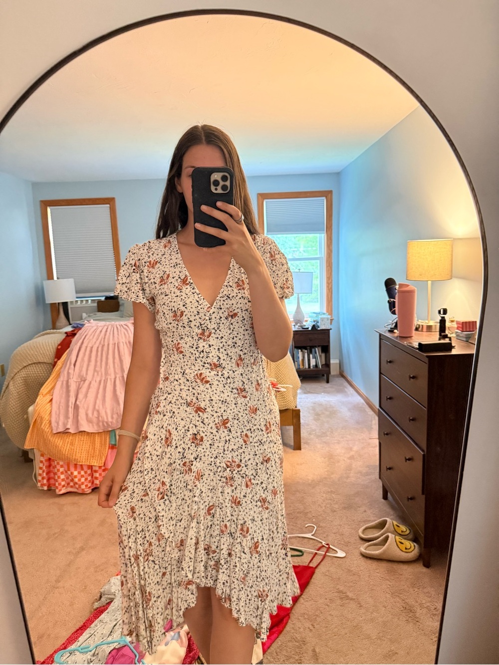 Chelsea28 White Midi Dress with Rust Floral Print